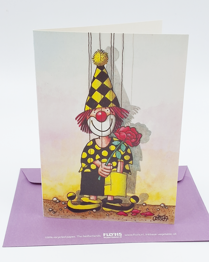 Wenskaart clown roos