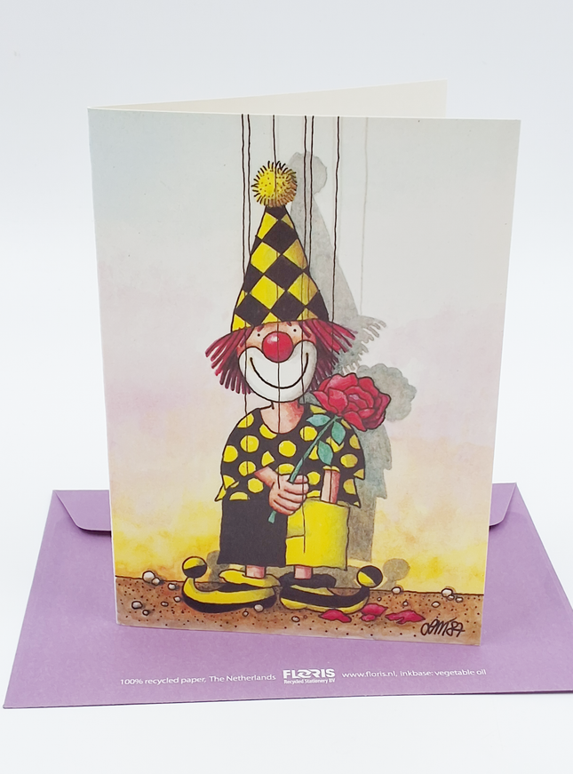 Wenskaart clown roos