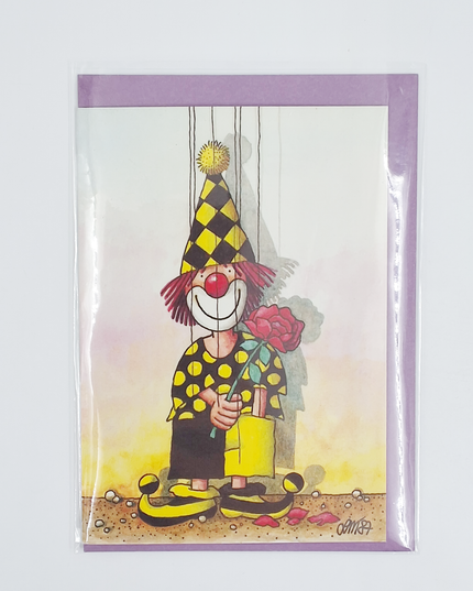 Wenskaart clown roos