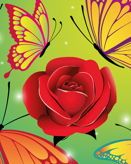 Wenskaart kleurige vlinders met roos