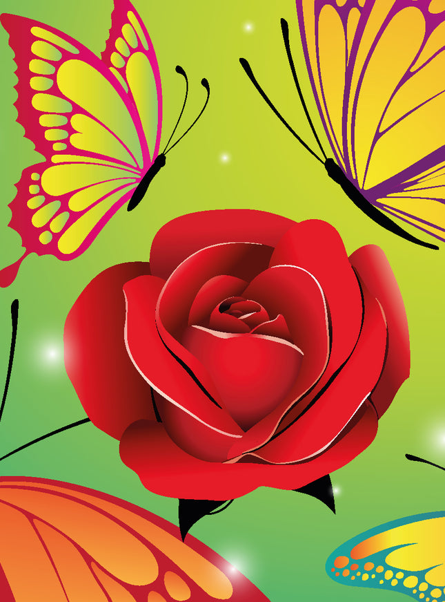 Wenskaart kleurige vlinders met roos