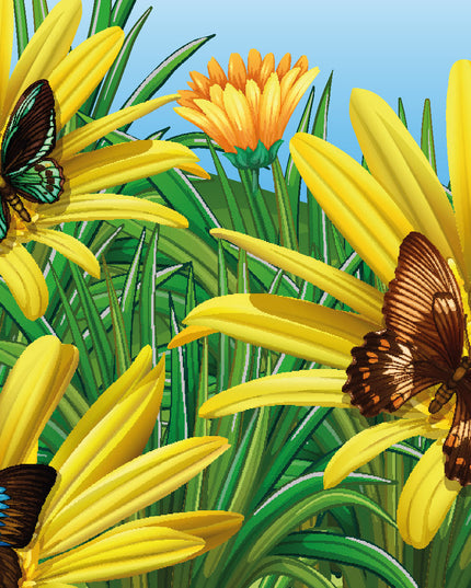 Wenskaart vlinders en gele bloemen