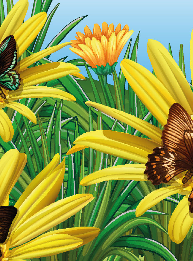 Wenskaart vlinders en gele bloemen