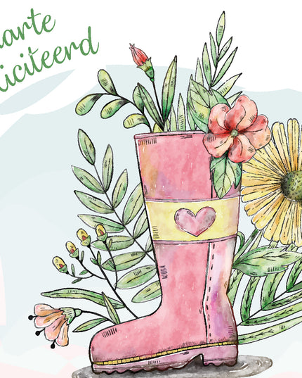 Wenskaart laars met bloemen