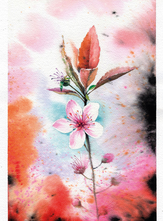 Wenskaart roze kersenbloesem