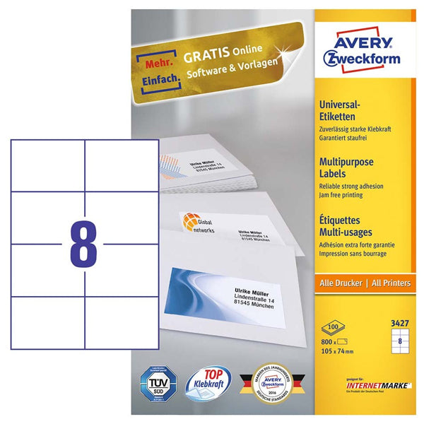 etiketten 100x A4 - 105x74 mm AZ