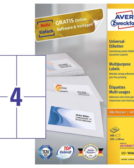 etiketten 100x A4 - 105x148 mm AZ