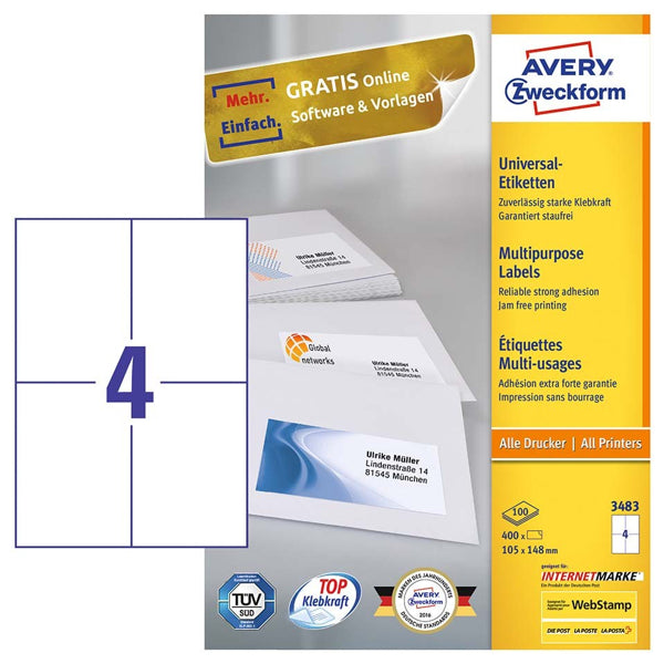 etiketten 100x A4 - 105x148 mm AZ