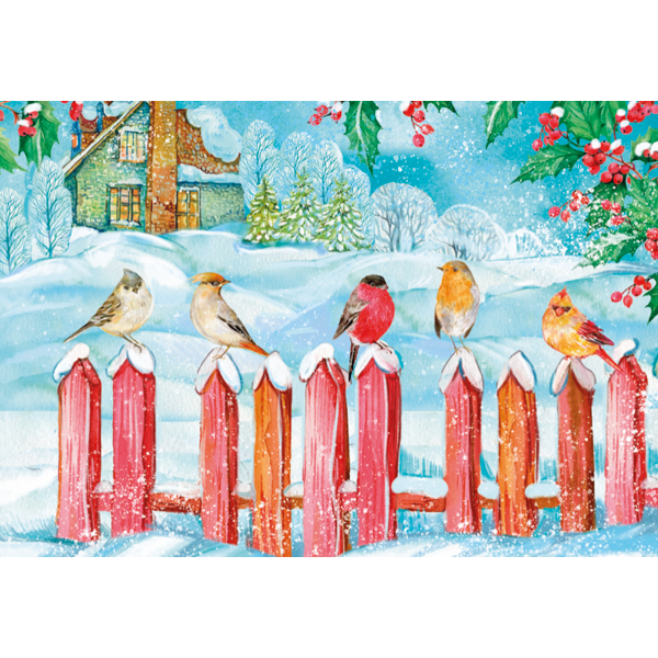 Wenskaart vogeltjes op hek