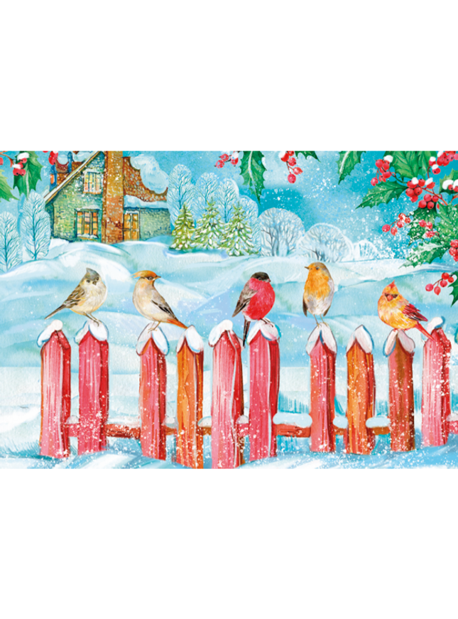 Wenskaart vogeltjes op hek