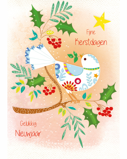 Kerstkaart duif Fijne Kerstdagen, Gelukkig Nieuwjaar