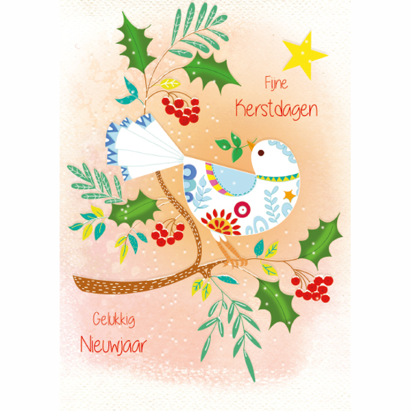 Kerstkaart duif Fijne Kerstdagen, Gelukkig Nieuwjaar