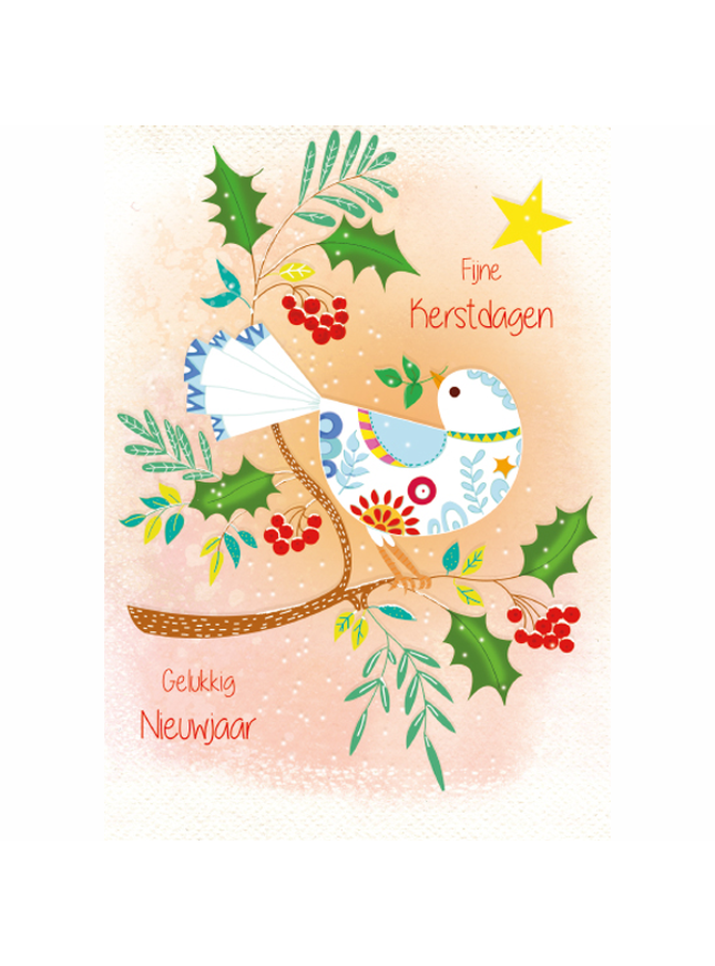 Kerstkaart duif Fijne Kerstdagen, Gelukkig Nieuwjaar