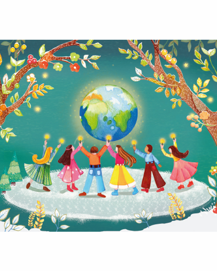 wenskaart wereldbol en kinderen