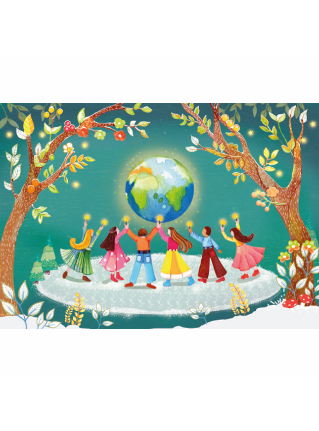 wenskaart wereldbol en kinderen