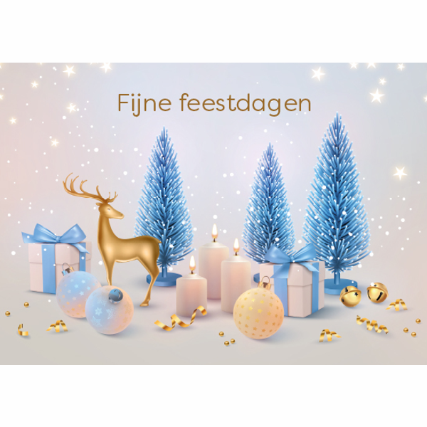 Wenskaart kerstboom en hertje