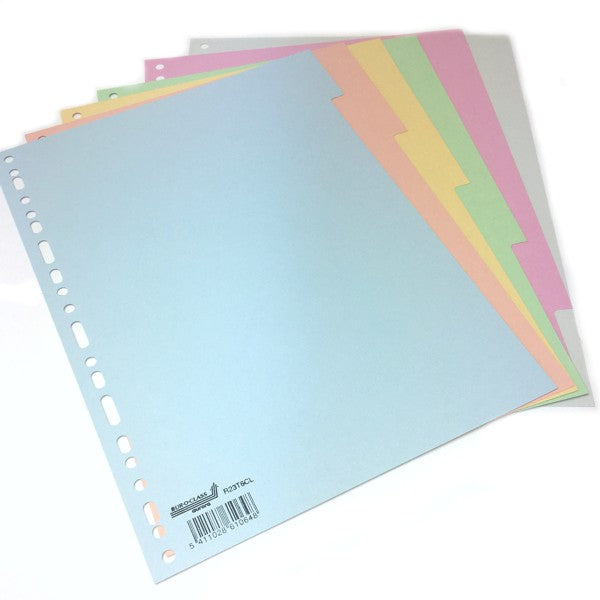 Feuilles cartonnées colorées A4 à onglets, 165 g, pastel - 6 pièces