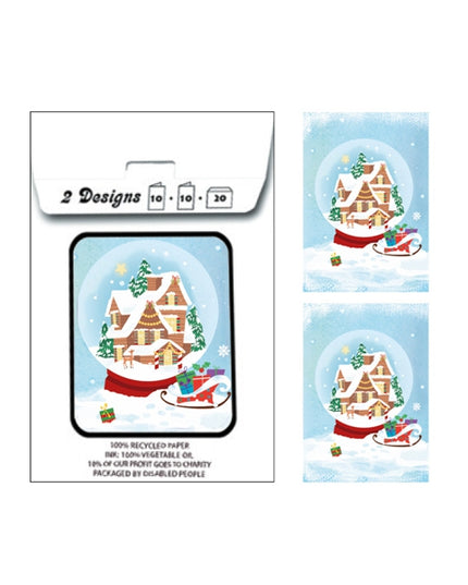 Kerstkaarten tasje 20x vogelhuisje en huizen (F13107 + F13108)