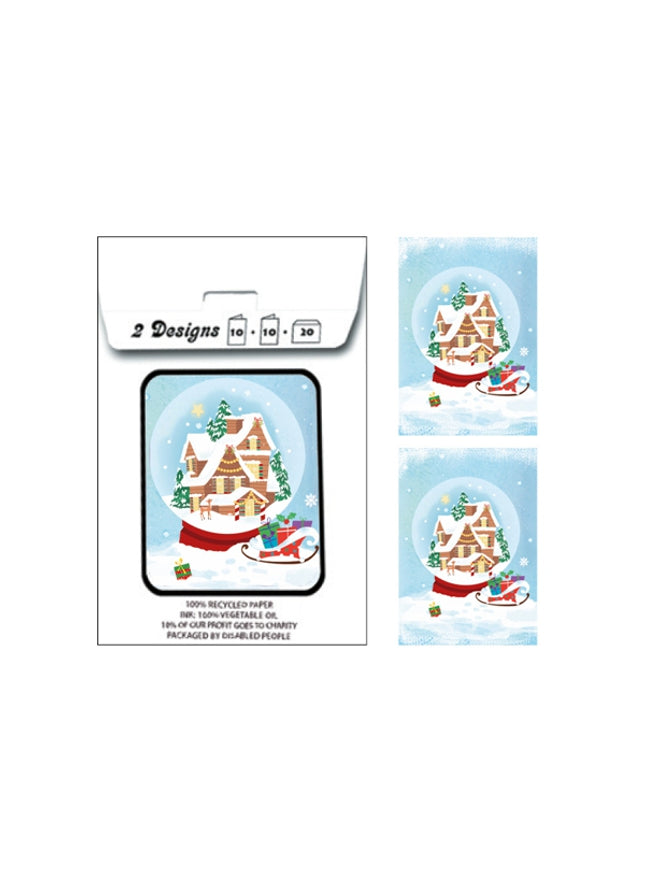 Kerstkaarten tasje 20x vogelhuisje en huizen (F13107 + F13108)