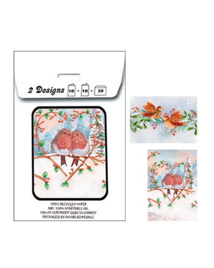 Kerstkaarten tasje 20x vogeltjes (F13114 + F13115)