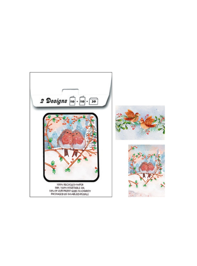 Kerstkaarten tasje 20x vogeltjes (F13114 + F13115)