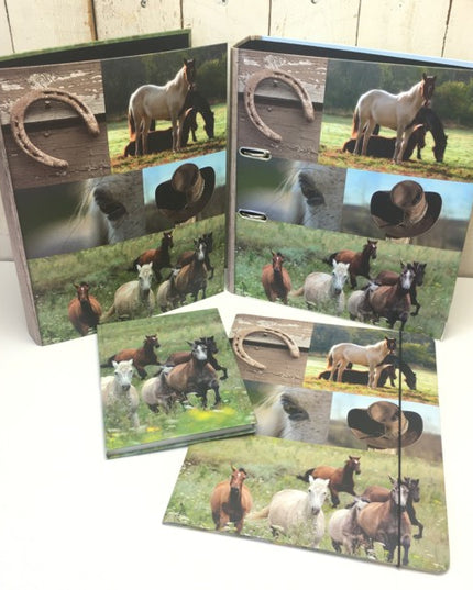 Classeur à anneaux en carton recyclé - collage de chevaux