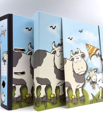 Classeur à anneaux en carton recyclé - vache et mouton