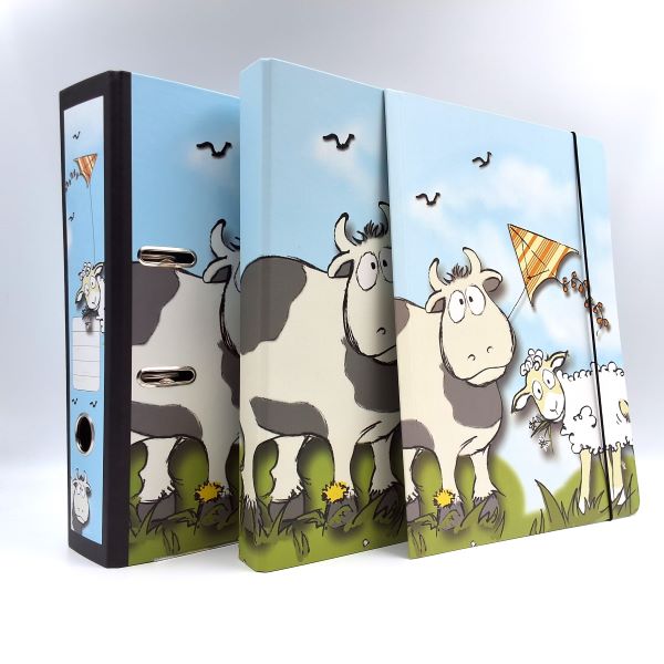 Classeur à anneaux en carton recyclé - vache et mouton