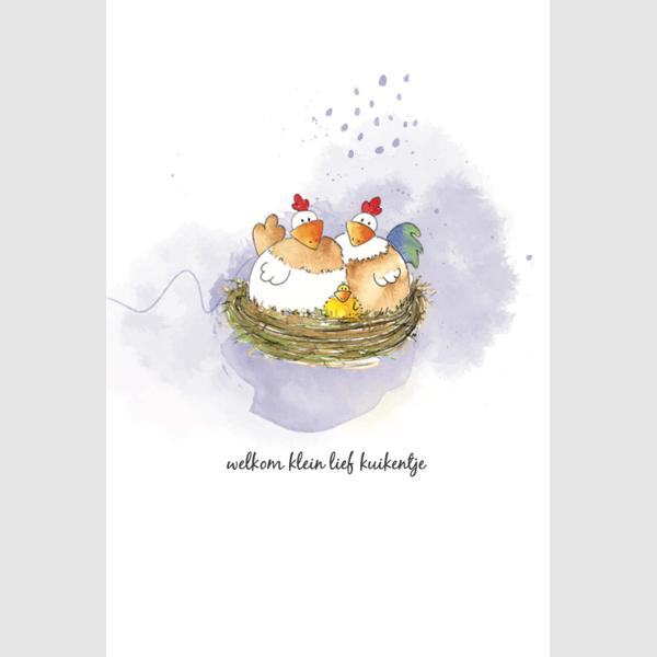 Wenskaart kippen, welkom klein lief kuikentje