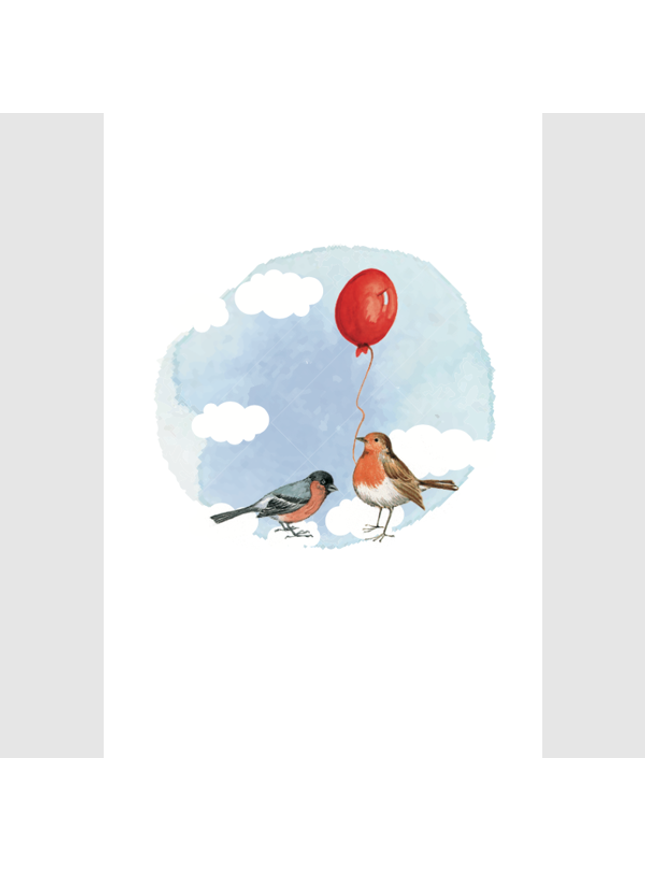 wenskaart vogels met ballon