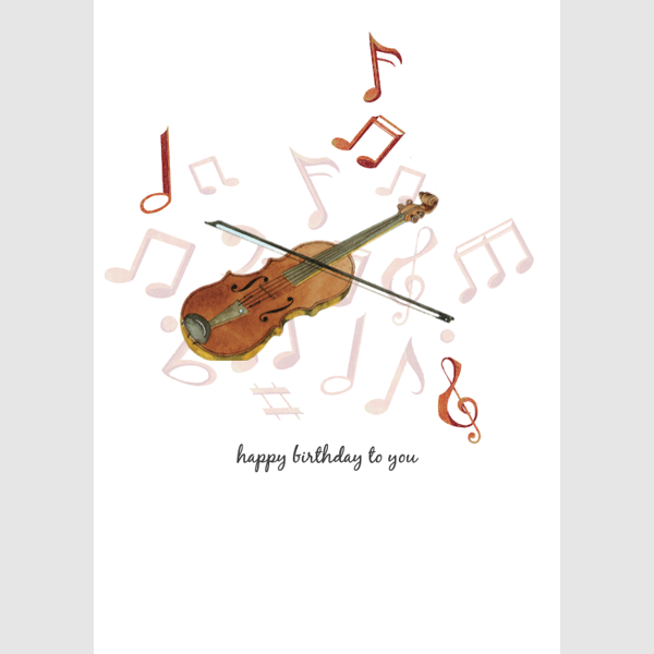 Wenskaart viool, happy birthday