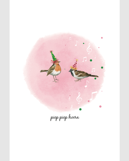 wenskaart vogels, piep piep hoera
