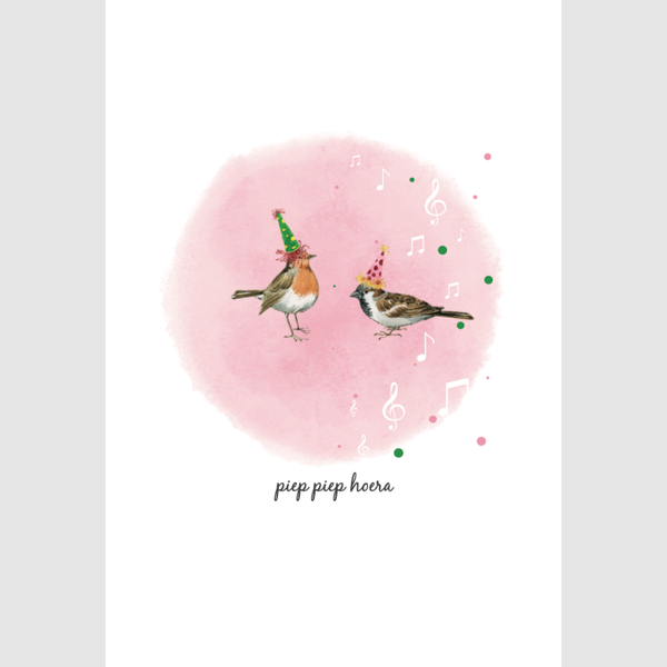 wenskaart vogels, piep piep hoera