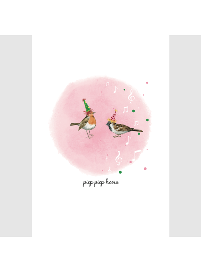 wenskaart vogels, piep piep hoera