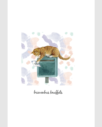 Wenskaart poes, brievenbus knuffels