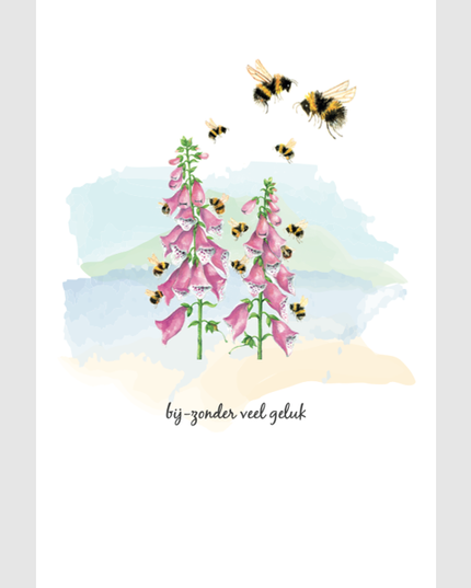 Wenskaart bijen, bij-zonder veel geluk