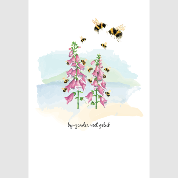 Wenskaart bijen, bij-zonder veel geluk