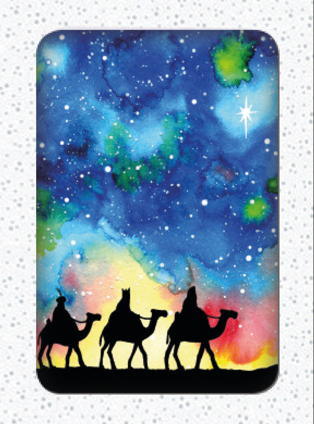 Kerstkaarten doosje 10x 3 koningen met sterrenhemel (F13035)