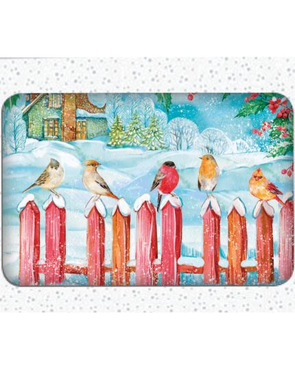 Kerstkaarten doosje 10x vogeltjes op hek (F13113)