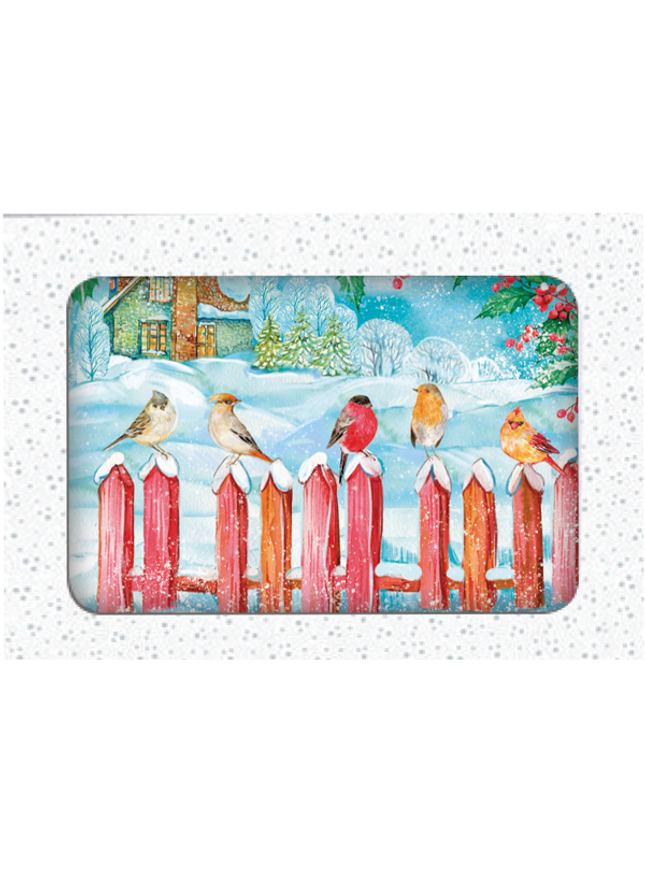 Kerstkaarten doosje 10x vogeltjes op hek (F13113)