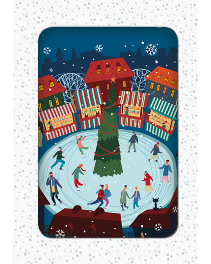Kerstkaarten doosje 12x schaatsers en boom
