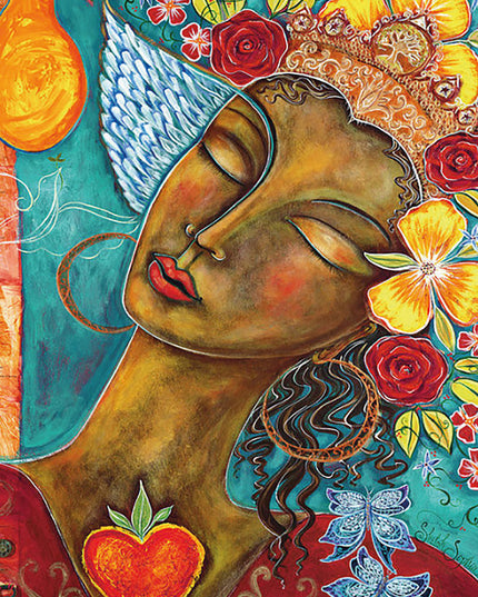 Wenskaart vrouw met bloemen