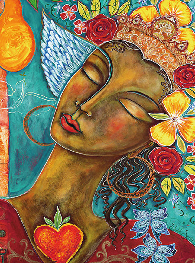 Wenskaart vrouw met bloemen