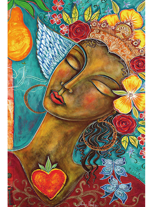 Wenskaart vrouw met bloemen