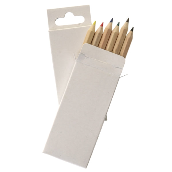 Blank cardboard box with 6 assorted mini colored pencils - FSC 100%