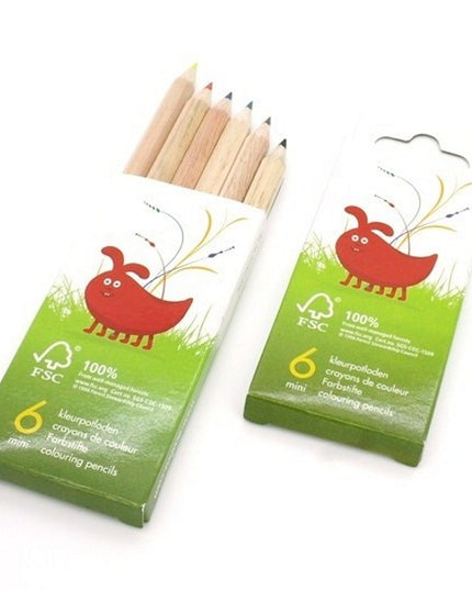 Boîte en carton contenant 6 mini crayons de couleur assortis - 100 % certifié FSC