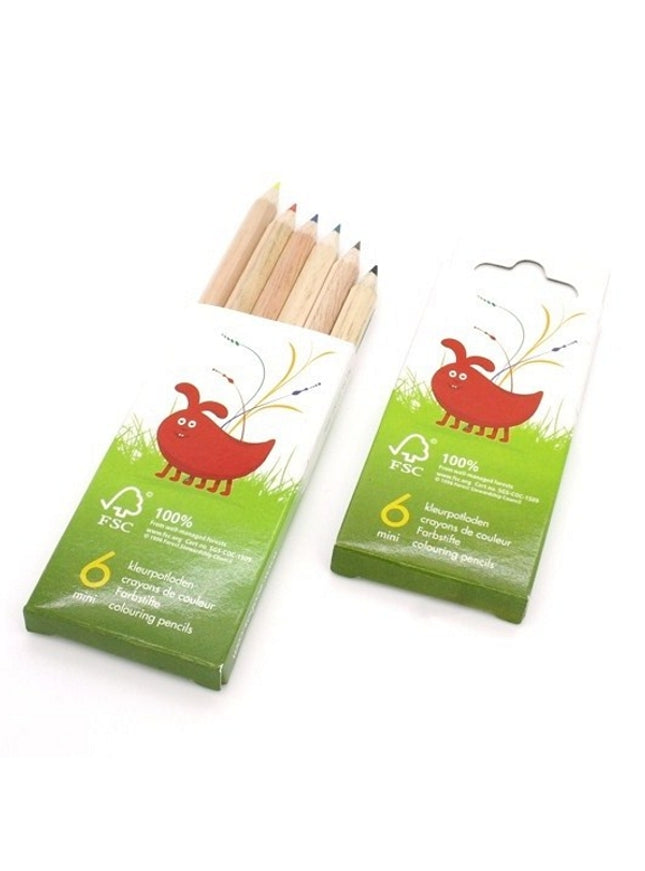 Kartonnen doosje met 6 assorti mini-kleurpotloden - FSC 100%