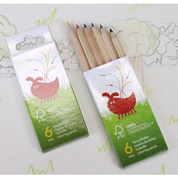 Cardboard box with 6 assorted mini colored pencils - FSC 100%
