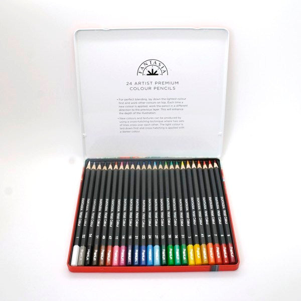 Tin box with 24 colored pencils