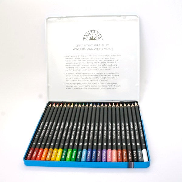 Tin box with 24 watercolor colored pencils